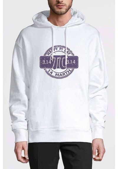 Pi Purble Logo Baskılı Beyaz Erkek Örme Kapşonlu Sweatshirt