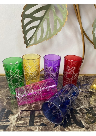 Renkli 6 Lı Kesme Su Kahve Yanı Bardağı 225 Ml Karışık-çok Renkli