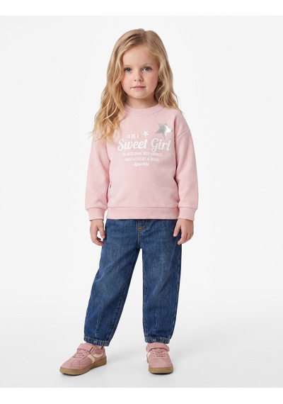 Koton Baskılı Uzun Kollu Bisiklet Yaka Şardonlu Sweatshirt Pembe 7wmg10102ak Gül