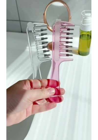 Mucit Home Serum Uygulama Tarağı Metal Uçlu Hazneli Saç Dibi Serum Tarağı Şeffaf Pembe