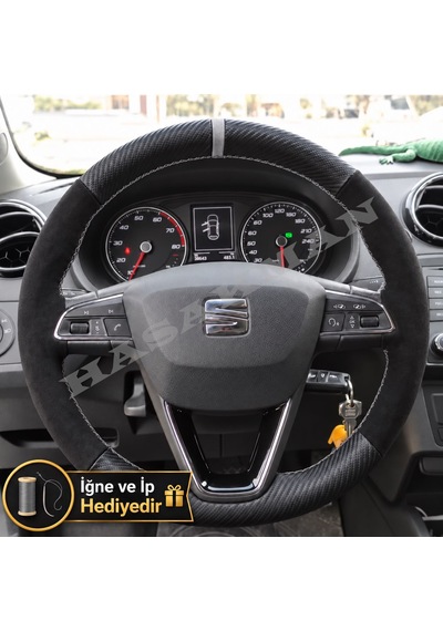 Seat Toledo Dikme Direksiyon Kılıfı Alcantara Süet Mat Karbon Gri Yüzük Ve Dikiş 2015-2018
