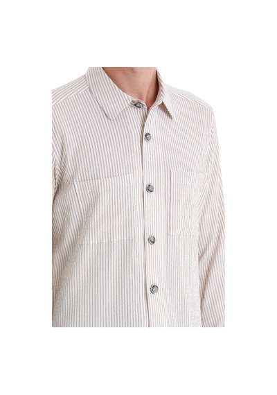 Hatemoğlu Bej Klasik Fit Çizgili Uzun Kollu Overshirt Gömlek Ceket 24d190000048 25 Bej