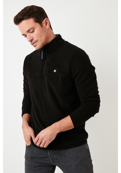 Buratti Slim Fit Anti-Pilling Tüylenme Yapmayan Bato Yaka Kışlık Şardonlu Erkek Polar 5906001 Siyah