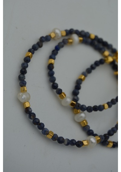 Stoneage Safir Ve Inci Taşlı Kadın Doğal Taş Kolye Yeşil