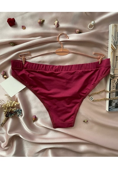 Kadın Rahat Kumaş Önü V Detaylı Günlük Kullanım Mikro Saten Slip- Bordo
