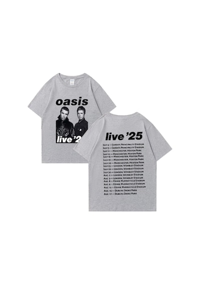 Flood Of Style Oasis Canlı 25 Tur Grafik T-shirt Adam Kadın Sıcak Satış 100% Pamuk Rahat O-boyun Kısa Kollu Gri