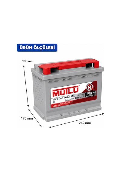 Mutlu Silver 60 Amper 60Ah 12V 600A Akü 2026 Yeni Üretim