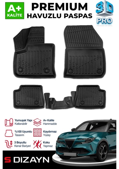 S-dizayn Alfa Romeo Junior Elektrikli 3d Pro Havuzlu Paspas 2024 Üzeri A+ Kalite
