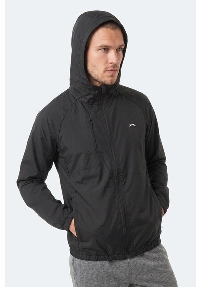 Slazenger Rephar Erkek Kapüşonlu Fermuarlı Siyah Yağmurluk