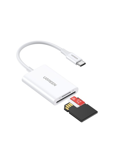 Ugreen 2-in-1 Usb-c Sd Ve Microsd Kart Okuyucu, Usb 3.0, 2 Tb Kart Desteği, 15 Cm Kablo Beyaz, 35506