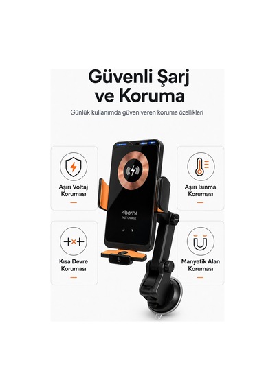 66w Manyetik Hızlı Şarjlı Kablosuz Araç Telefon Tutucu Otomatik Sensörlü, Vantuz Ve Klima Klipsli Siyah