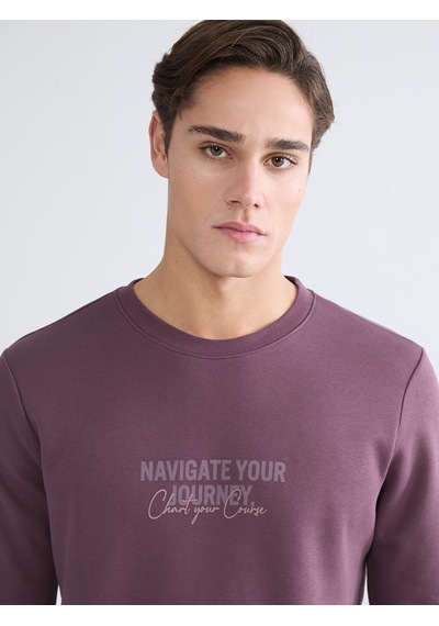 Lcwaıkıkı Classic Mürdüm Bisiklet Yaka Baskılı Erkek Sweatshirt