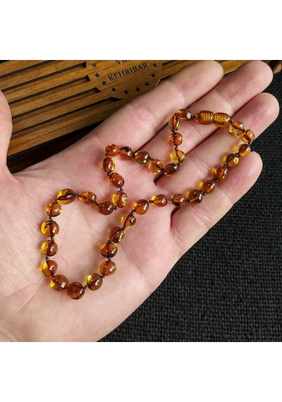 Sertifikalı Dominik Yeşili 35 cm Kız Erkek Bebek Diş Kolyesi Beyaz