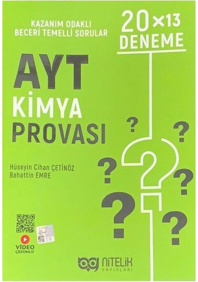 Ayt Kimya Provası 20x13 Deneme Nitelik Yayınları