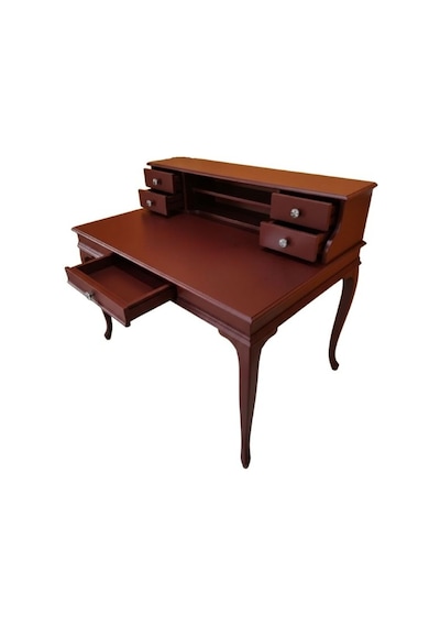 Crown Fransız Still Raflı Ahşap Çalışma Masası 80x125 Bordo