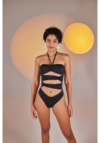 Holly Lolly Çıkarılabilir Çiçek Detaylı Cutout Kesim Premium Swagger Mayo Siyah