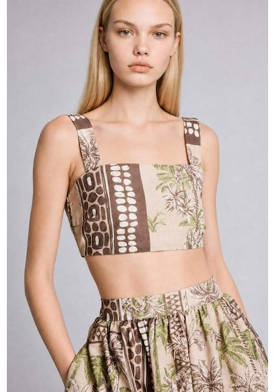 Defacto Regular Fit Desenli Crop Askılı Plaj Üstü-fall İn Love F5486ax25hskh117 Haki