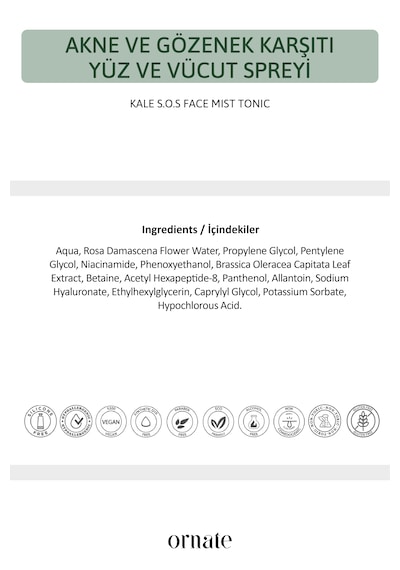Kale S.o.s Akne Ve Gözenek Karşıtı, Kuruluk, Gerginlik Giderici Tonik Misti 170 ML
