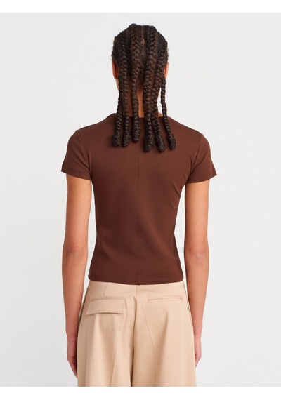 Dilvin 31673 V Yaka T-shirt-açık Kahve Açık Kahve