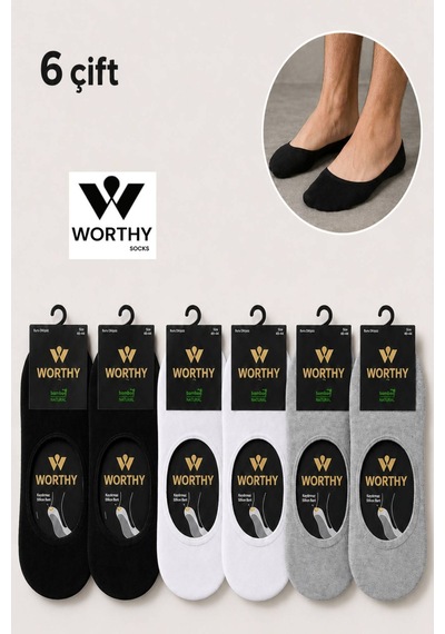 Worthy Socks 6'lı Erkek Dikişsiz Silikonlu Bambu Babet Çorap Çok Renkli