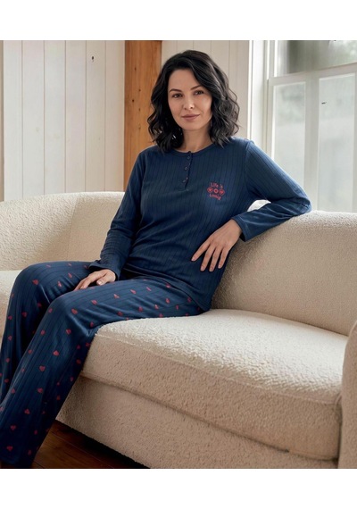 Lana Kadın Battal Pamuk Likralı Raporlu İnterlok Kışlık Pijama Takımı 245/26 - 1 Adet Lacivert Lana Kadın Battal Pamuk Likralı Raporlu İnterlok Kışlık Pijama Takımı 245/26 - 1 Adet Lacivert