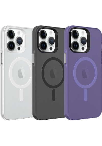 Apple Uyumlu iPhone 14 Pro Max Kılıf Zore M-safe Şarj Özellikli Buzlu Transparan C-pro Sert Kapak Siyah