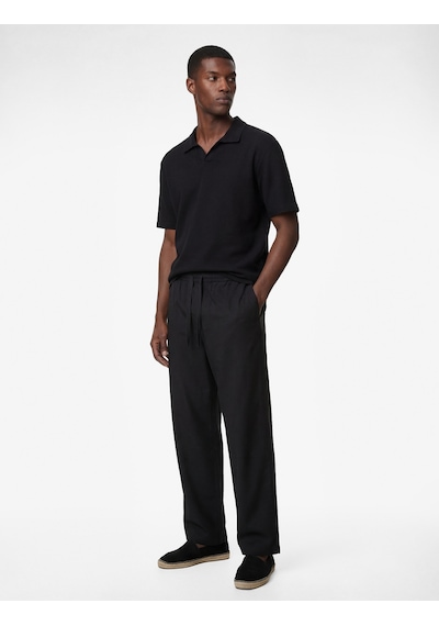 Koton Regular Fit Kısa Kollu Dokulu Polo Yaka Tişört Siyah 6sam10007mk