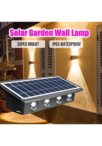 20 Watt, Çok Kaliteli, Güneş Enerjisi İle Çalışır Dekoratif Dış Mekan Aplik Solar Bahçe Duvar Aplik Gün Işığı - Sarı