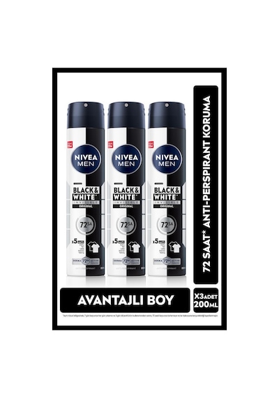 Nivea Men Black & White Invisible Original Erkek Sprey Deodorant 3 x 200 ML