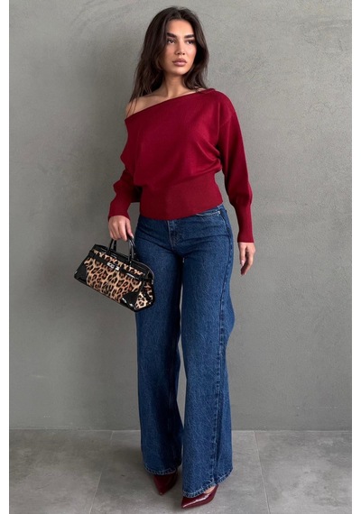 Madmext Kırmızı Ribbed Asimetrik Kesimli Kadın Kazak Mg2744