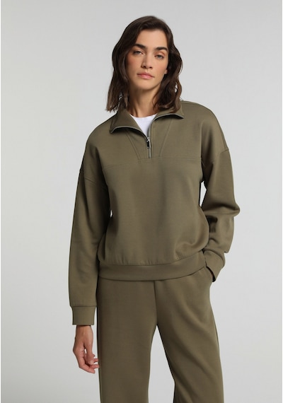 Colin's Colins Regular Fit Fermuarlı Düz Kadın Yeşil Sweatshirt Cl1080743 Q1.v2 Kha Haki