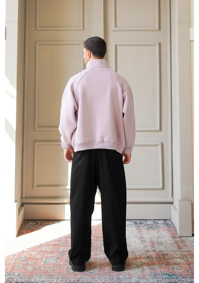 Mürdüm Cozy Basic Çift Fermuar Oversize Sweatshirt Mürdüm