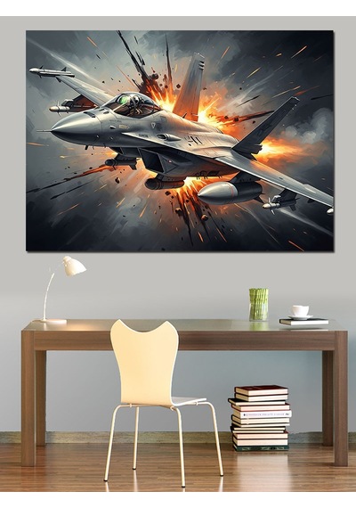 Ahşap Tablo Savaşan Modern Jet Uçağı