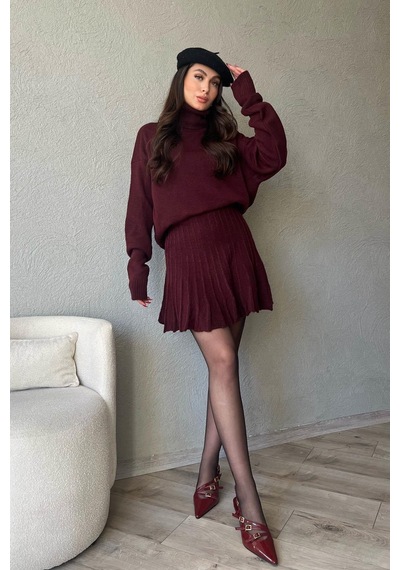 Meecy Kadın Triko Kazak Etek Mirana Takım Bordo Bordo