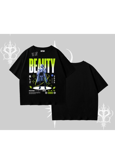 Tarzsokak Oversize Tshirt Anime Unity Neon Detaylı Grafik Baskılı Siyah
