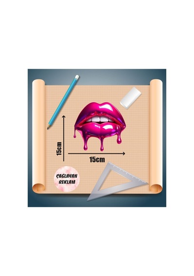 Pembe Parlak Dudak Sticker Araba, Motorsiklet, Kask, Laptop, Cam Sticker 15x15 Cm