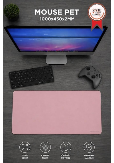 Gaming Oyuncu Klavye Fare Altlığı Kaymaz Taban Büyük Mouse Pad Pu Bk 1000 450mm Pembe