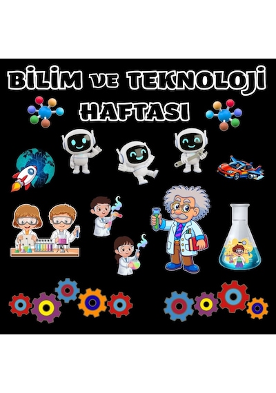 Bilim Ve Teknoloji Haftası Parçalı Pano Süsü Hazır Kesimli Bristol Karton Okul Ve Sınıf Panosu Dekoru 7