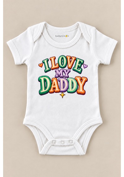 Babylimon I Love My Daddy Beyaz Kısa Kollu Çıtçıtlı Bebek Zıbını Beyaz - 930083736 Beyaz