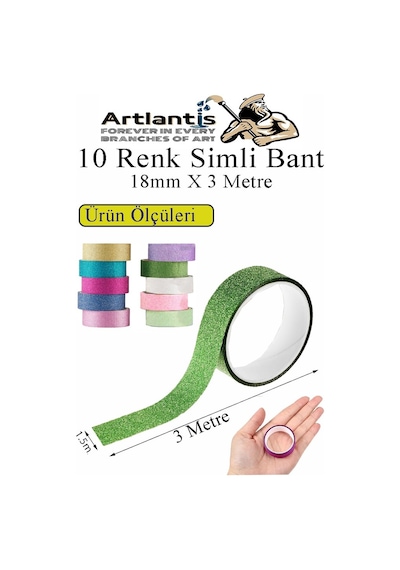 Renkli Simli Bant 10 Adet 1 Paket 10 Lu Simli Holgramlı Metalik Hobi Işıltılı Bantı Hediye Dekoratif 10 Rulo