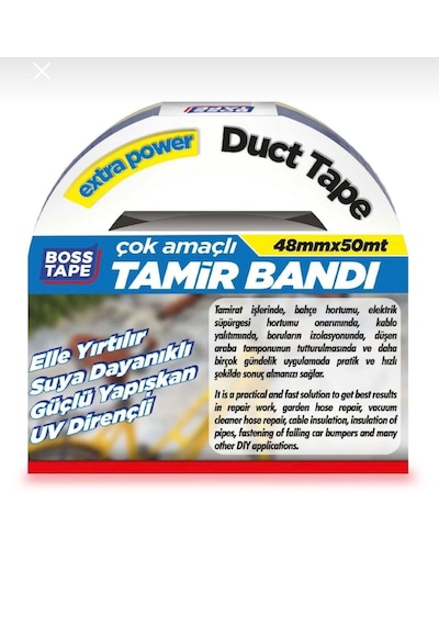 Boss Tape Duct Tape Tamir Bandı Bez Bant Siyah En:48mm Boy:50mt Çok Amaçlı 50 MM x 50 M