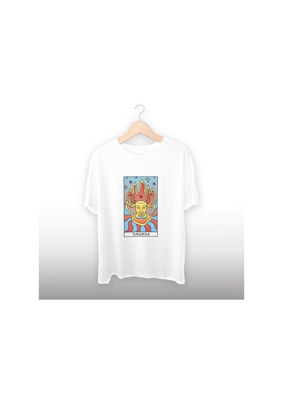 Boğa Burcu Temalı Unisex Tişört Beyaz