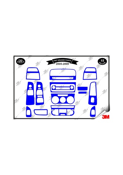 Fiat Grand Punto 2005-2009 Torpido Konsol Trim Göğüs Maun Kaplama Set 15 Parça Mavi