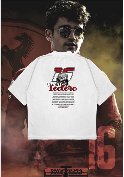 Startmore Charles Leclerc Baskılı Oversize Unisex Pamuklu Nefes Alan Kalın Kumaşlı Beyaz