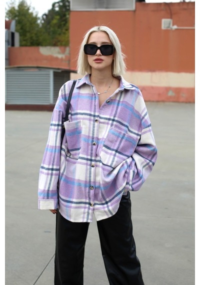 Madmext Lila Oversize Kadın Oduncu Gömlek Mg1589