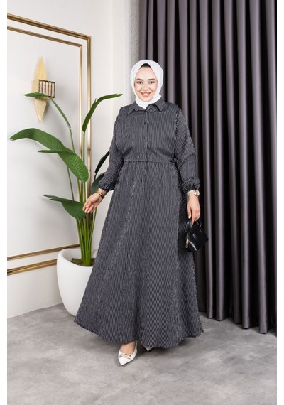 Hira Life Fashion Kadın Siyah Tesettür Giyim Gömlek Detaylı Çizgili Viskon Kıraş Elbise İkili Takım Siyah Siyah Hira Life Fashion Kadın Siyah Tesettür Giyim Gömlek Detaylı Çizgili Viskon Kıraş Elbise İkili Takım Siyah Siyah