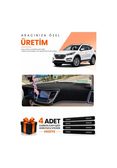 Hyundai Tucson 2016-2018 Uyumlu Torpido Koruma Örtüsü Oto Kılıfı - Siyah Gri