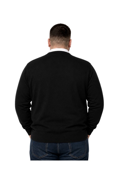 Battalmoda Erkek Büyük Beden Siyah Cepli Düğmeli Triko Hırka 3xl-4xl-5xl-6xl