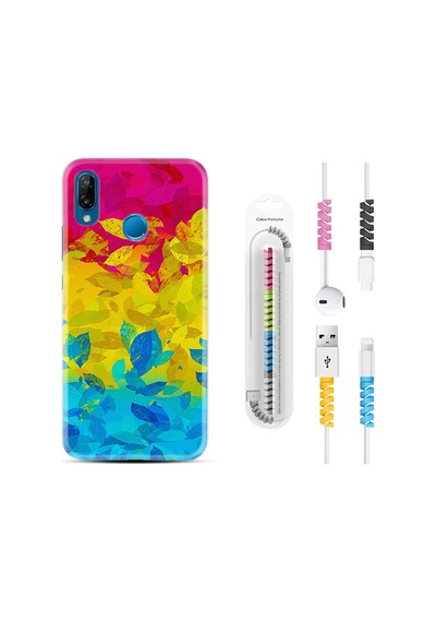 Huawei P20 Lite Kılıf Kablo Koruyuculu Yapraklar 1634