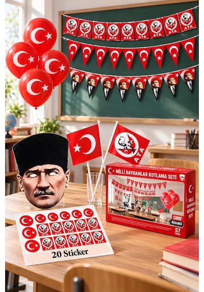 Milli Bayramlar Ay Yıldız Atatürk Süsleme Seti Flama, Balon, Bayrak, Sticker Ve Maske Seti Tüm Yaşlar